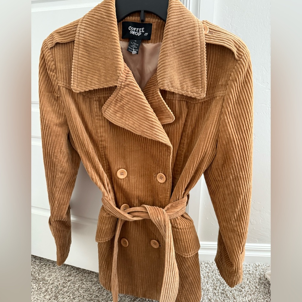 Mid-Length Corduroy Tan Belted Jacket NWOT